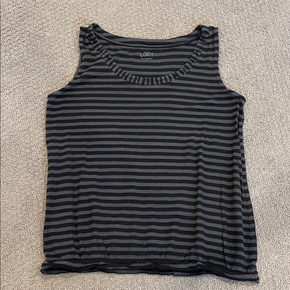 LOFT Charcoal and Black Striped Tank Top
